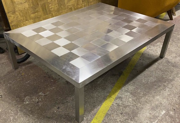 Francoise See large brushed steel check square coffee table