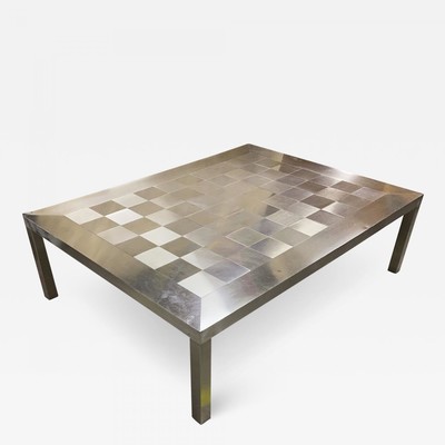 Francoise See large brushed steel check square coffee table