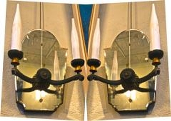 french neo classic pair of wrought iron and mirror sconces