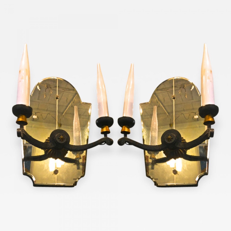 french neo classic pair of wrought iron and mirror sconces