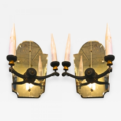 french neo classic pair of wrought iron and mirror sconces