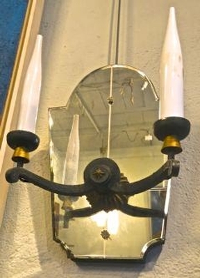 french neo classic pair of wrought iron and mirror sconces