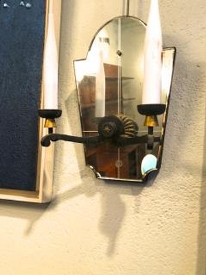 french neo classic pair of wrought iron and mirror sconces