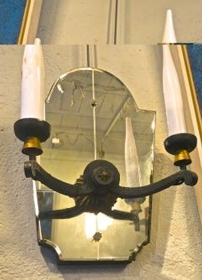 french neo classic pair of wrought iron and mirror sconces