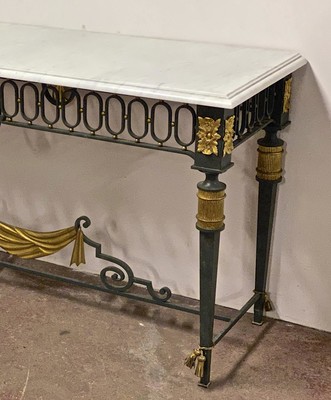 French Neo classical gold leaf metal patinated console 