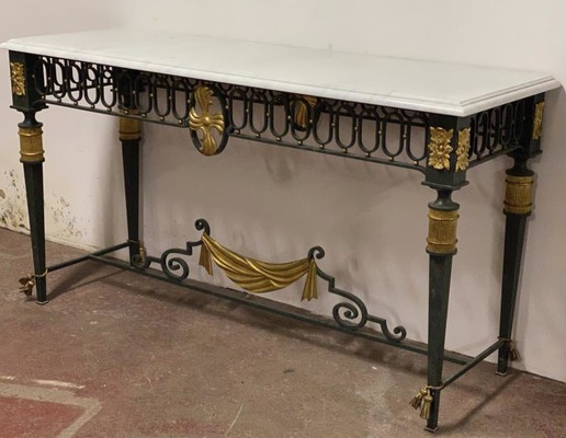 French Neo classical gold leaf metal patinated console 