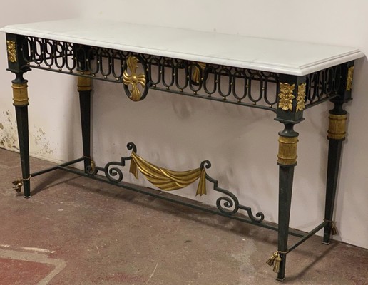 French Neo classical gold leaf metal patinated console 