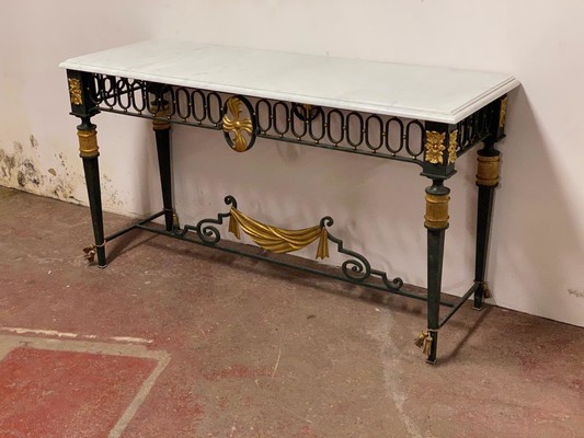 French Neo classical gold leaf metal patinated console 
