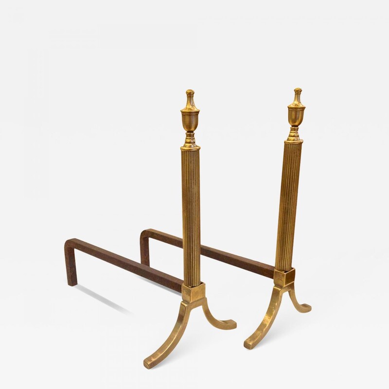 French Neoclassic Brass Andirons