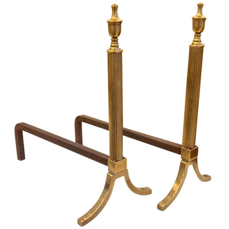 French Neoclassic Brass Andirons