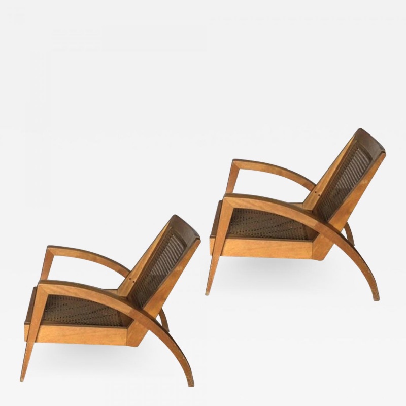 French riviera cane pair of slender lounge chairs