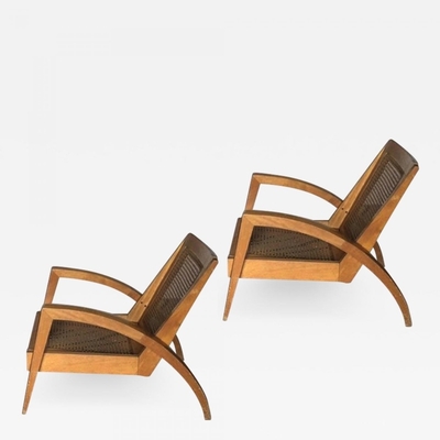 French riviera cane pair of slender lounge chairs
