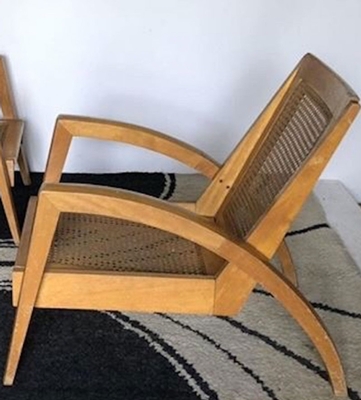 French riviera cane pair of slender lounge chairs