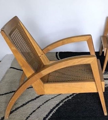 French riviera cane pair of slender lounge chairs