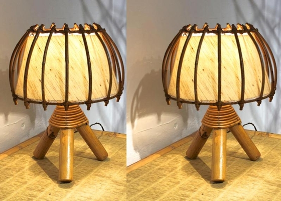 French riviera charming bamboo pair of table lamps