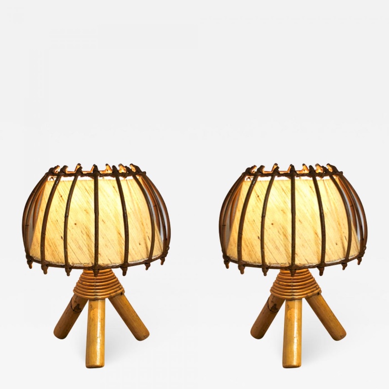 French riviera charming bamboo pair of table lamps