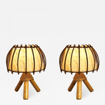 French riviera charming bamboo pair of table lamps