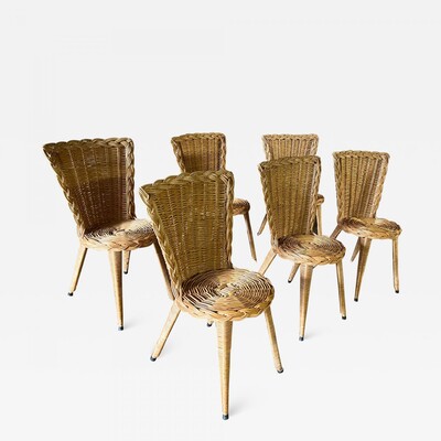 French Riviera charming rattan set of 6 dinning table chairs