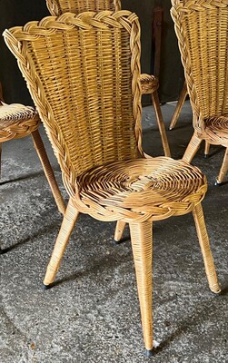 French Riviera charming rattan set of 6 dinning table chairs