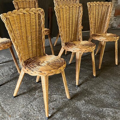 French Riviera charming rattan set of 6 dinning table chairs