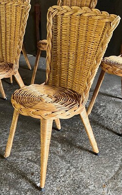 French Riviera charming rattan set of 6 dinning table chairs