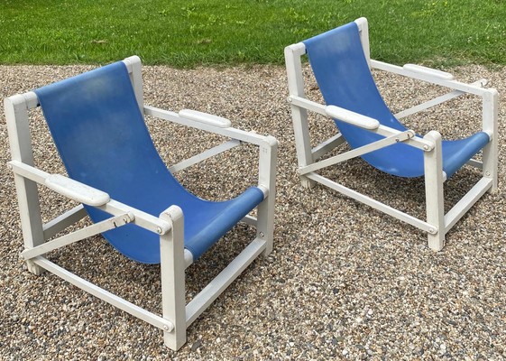 French Riviera pair of  outdoor beach house lounge chairs