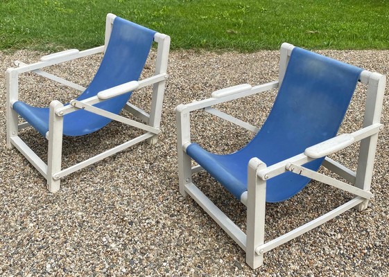 French Riviera pair of  outdoor beach house lounge chairs