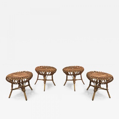 French Riviera Set of 4 Bamboo Round Bench in vintage