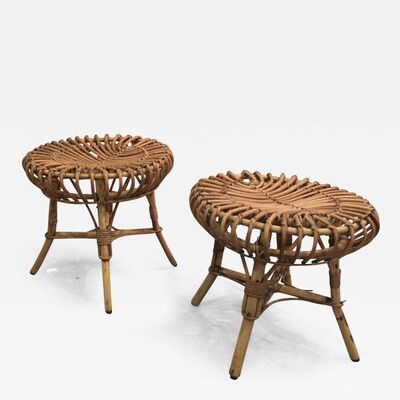 French Riviera Set of 4 Bamboo Round Bench in vintage