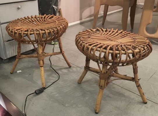French Riviera Set of 4 Bamboo Round Bench in vintage