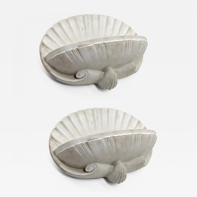 French riviera shell shaped pair of plaster sconce