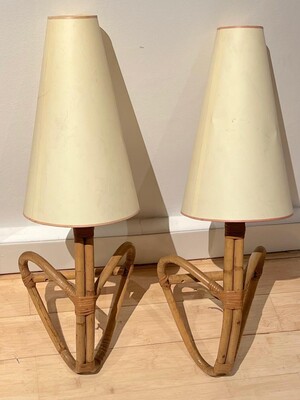 French Riviera style awesome pair of bamboo sconces