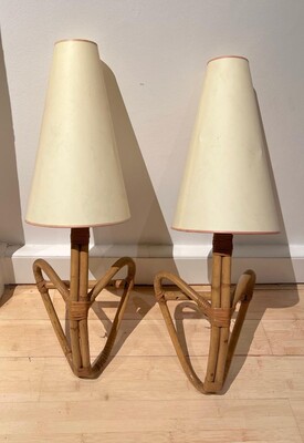 French Riviera style awesome pair of bamboo sconces