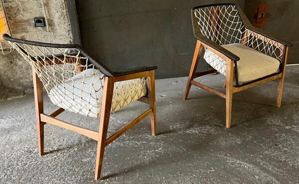 French Riviera style unusual net fish pair of chair