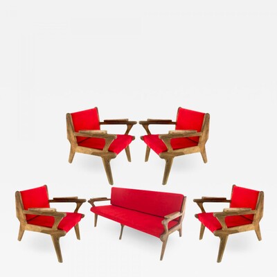 French Riviera tree brutalist seating set of couch and 4 chairs