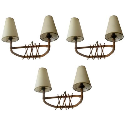 French Riviera Two Lights Set Three Bamboo Sconces