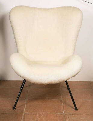 Fritz Neth Pair of Chairs in Raw White Wool Teddy Bear Cloth