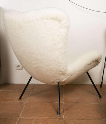 Fritz Neth Pair of Chairs in Raw White Wool Teddy Bear Cloth