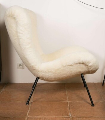 Fritz Neth Pair of Chairs in Raw White Wool Teddy Bear Cloth