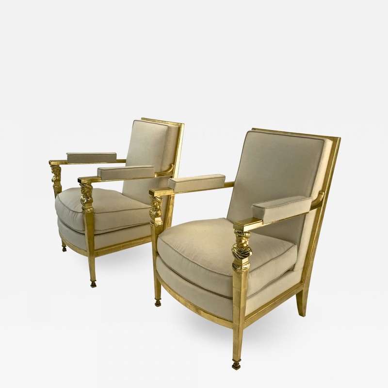 Genes Babut French 40s gorgeous pair of gold leaf chairs