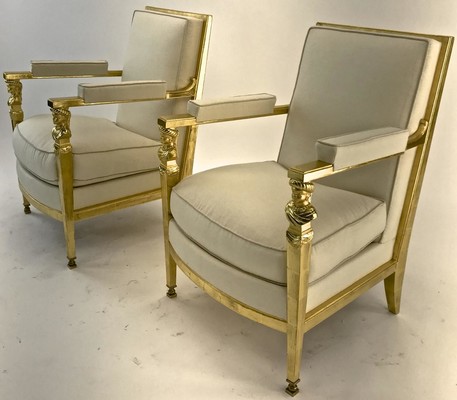 Genes Babut French 40s gorgeous pair of gold leaf chairs