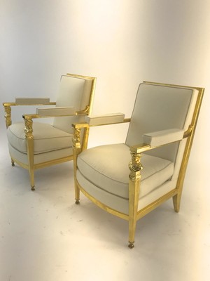 Genes Babut French 40s gorgeous pair of gold leaf chairs