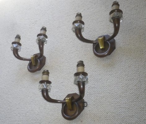 Genet et Michon Set of 3 Bronze Sconces