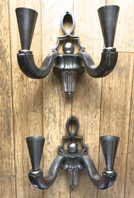 Genet Michon rare refined pair of solid silvered bronze sconces