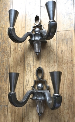 Genet Michon rare refined pair of solid silvered bronze sconces