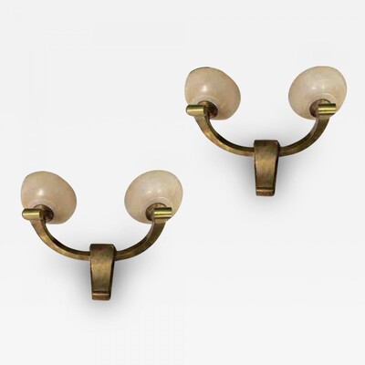 Genet Michon refined bronze and alabaster pair of sconces