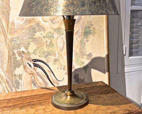 Genet Michon solid bronze table lamp with Printz style shade