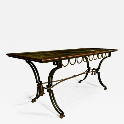 Gilbert Poillerat gold leaf wrought iron large coffee table