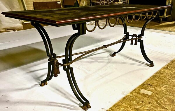 Gilbert Poillerat gold leaf wrought iron large coffee table