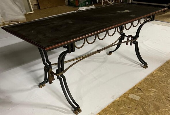 Gilbert Poillerat gold leaf wrought iron large coffee table